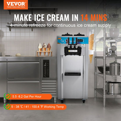 D425 - 21-31 L/H VEVOR 3-Flavor Soft Serve Ice Cream Machine