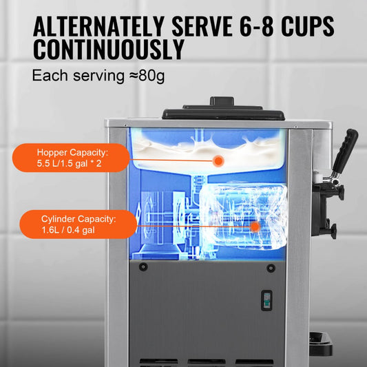 D425 - 21-31 L/H VEVOR 3-Flavor Soft Serve Ice Cream Machine
