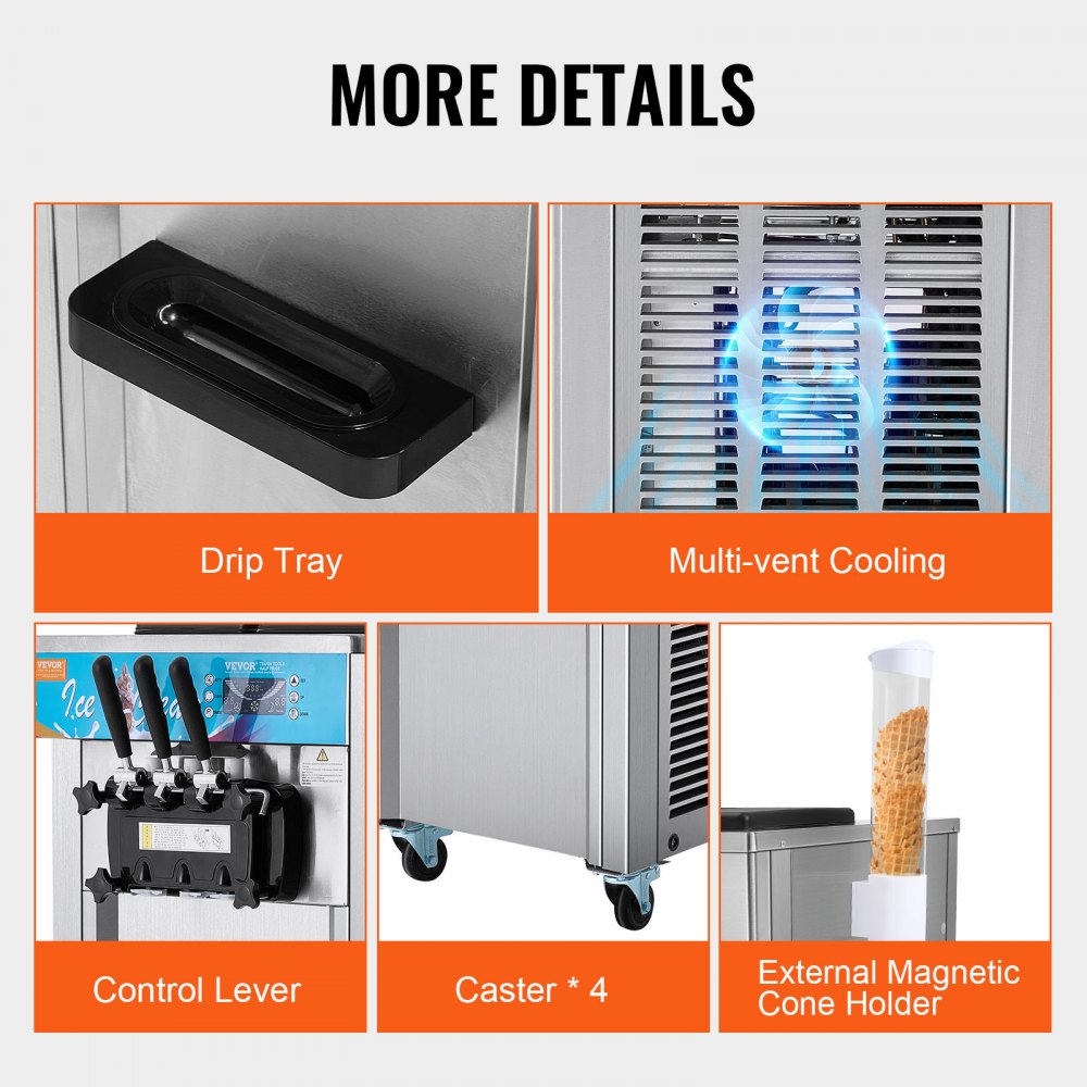 D425 - 21-31 L/H VEVOR 3-Flavor Soft Serve Ice Cream Machine