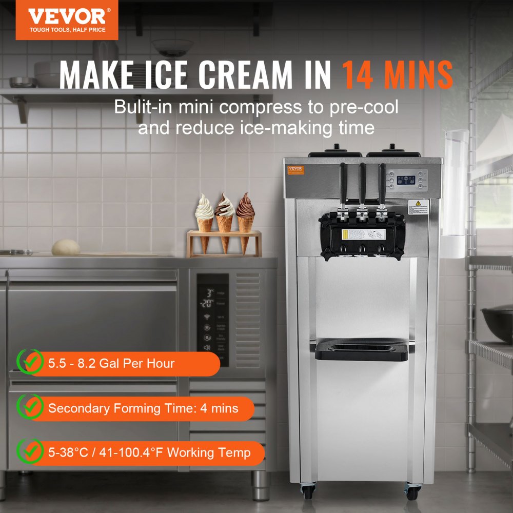 CKX300PRO-A19 - Efficient 3-Flavor Ice Cream Machine, 5.5-8.2 Gallons/Hour