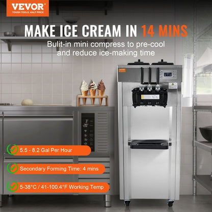 CKX300PRO-A19 - Efficient 3-Flavor Ice Cream Machine, 5.5-8.2 Gallons/Hour