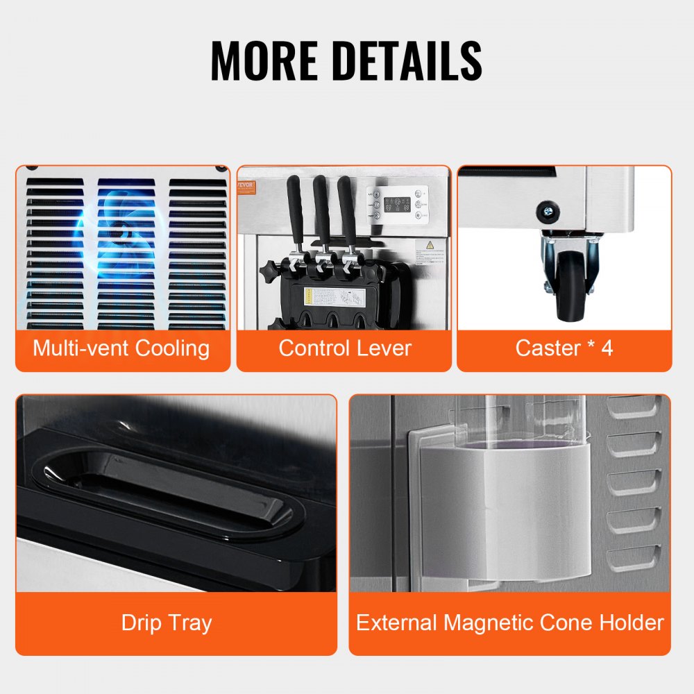CKX300PRO-A19 - Efficient 3-Flavor Ice Cream Machine, 5.5-8.2 Gallons/Hour