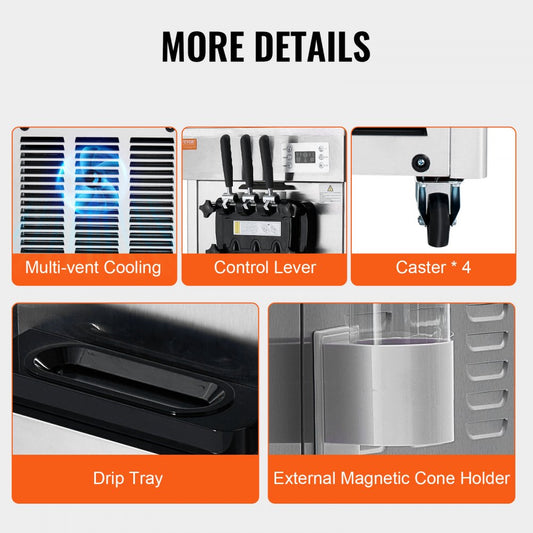 CKX300PRO-A19 - Efficient 3-Flavor Ice Cream Machine, 5.5-8.2 Gallons/Hour