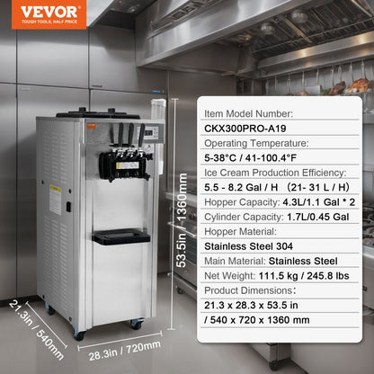 CKX300PRO-A19 - Efficient 3-Flavor Ice Cream Machine, 5.5-8.2 Gallons/Hour
