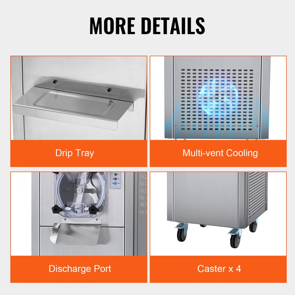 BQL-128YH - 6L Stainless Steel Ice Cream Maker, 18L/H, Custom Hardness