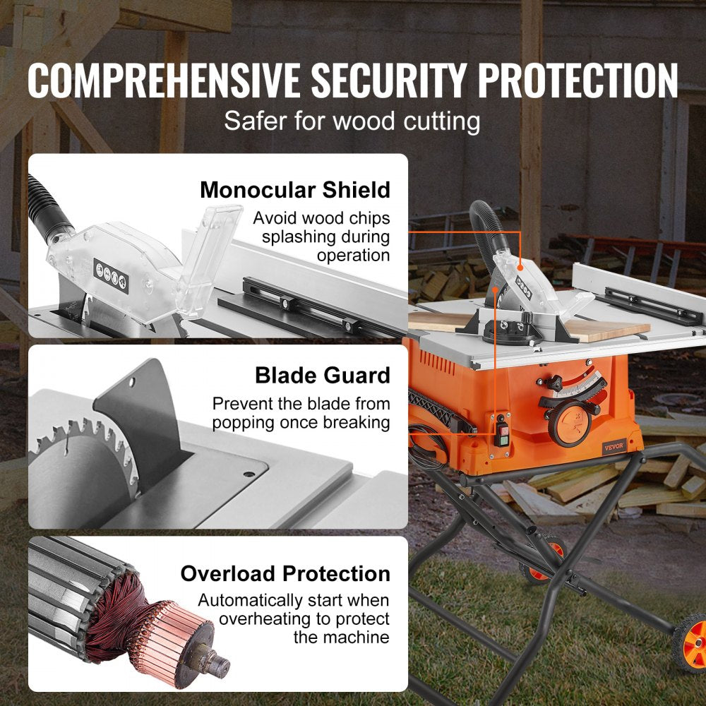 M1H-ZP5-254D-1 - VEVOR 10" Electric Table Saw with 15-Amp Motor