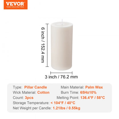 HA7515 - Set of 3 Unscented 3x6" Palm Wax Pillar Candles
