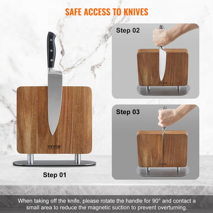 GM23091 - Elegant Acacia Wood Magnetic Knife Block for Organized Kitchen