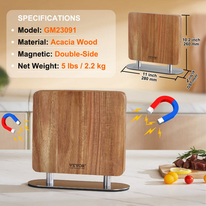 GM23091 - Elegant Acacia Wood Magnetic Knife Block for Organized Kitchen