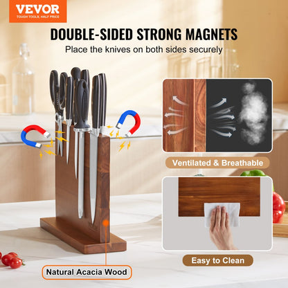 C113 - Double-Sided Acacia Magnetic Knife Block for Easy Organization