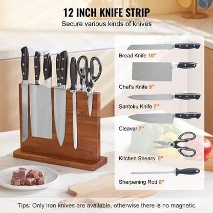 C113 - Double-Sided Acacia Magnetic Knife Block for Easy Organization