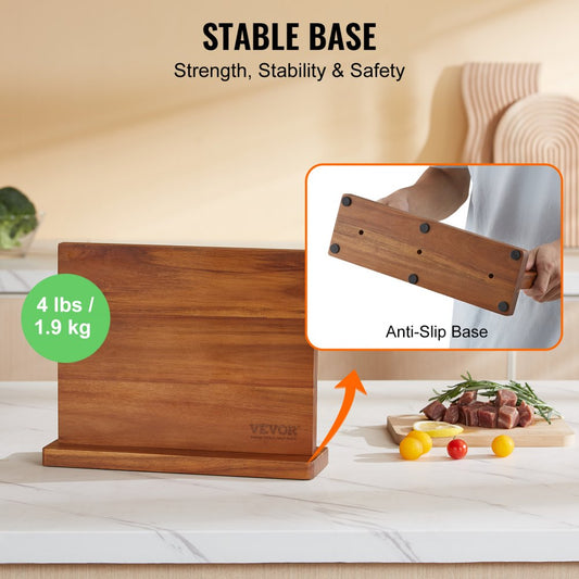 C113 - Double-Sided Acacia Magnetic Knife Block for Easy Organization