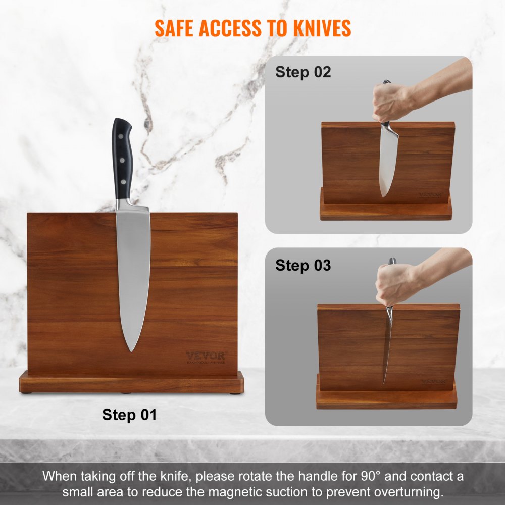 C113 - Double-Sided Acacia Magnetic Knife Block for Easy Organization