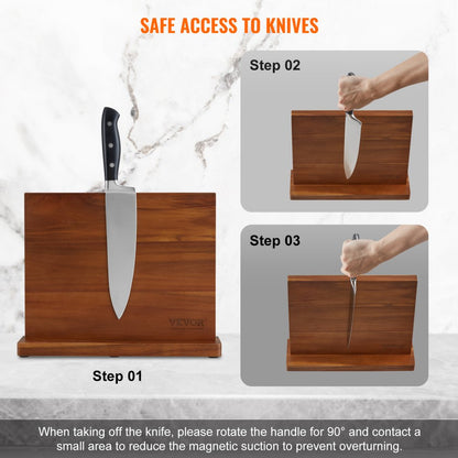 C113 - Double-Sided Acacia Magnetic Knife Block for Easy Organization
