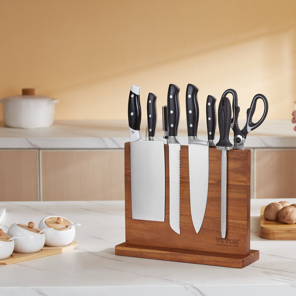 C113 - Double-Sided Acacia Magnetic Knife Block for Easy Organization