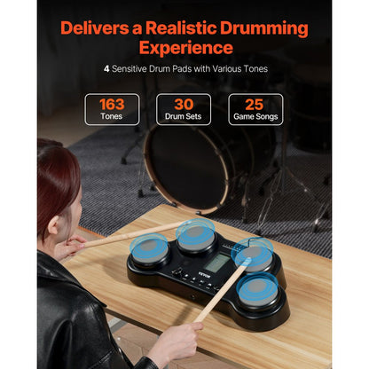 PD405 - 4-Pad Electric Drum Set with RGB Lights & 163 Sounds