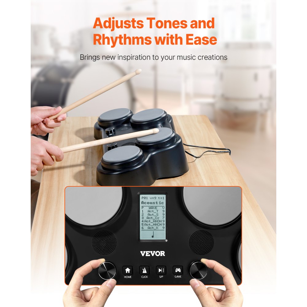 PD405 - 4-Pad Electric Drum Set with RGB Lights & 163 Sounds