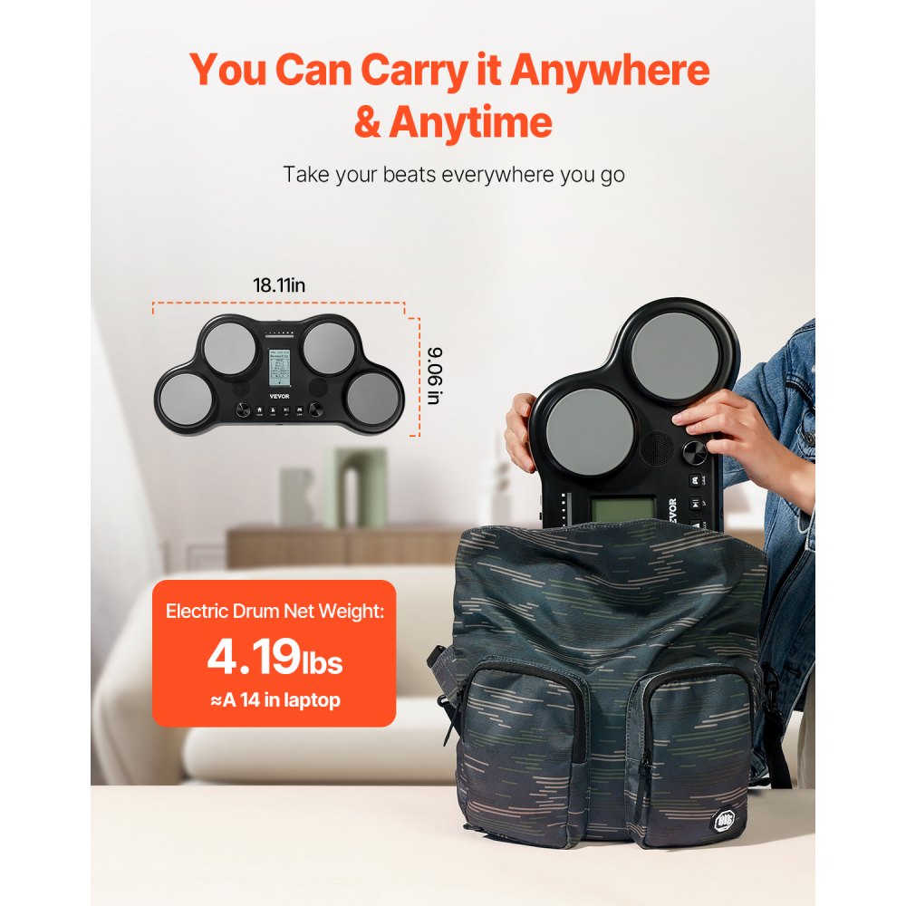 PD405 - 4-Pad Electric Drum Set with RGB Lights & 163 Sounds