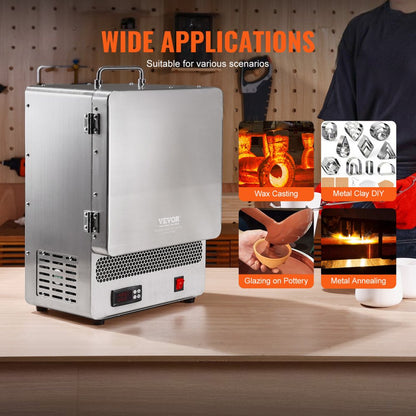 KD-Z6651 - VEVOR 1500W Kiln, 13"x10"x19", Stainless Steel, PID Control