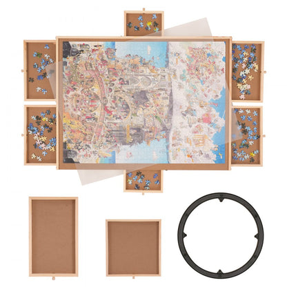 JR-1500 - 32.7"x24.6" Pine Puzzle Board with 6 Drawers & Cover