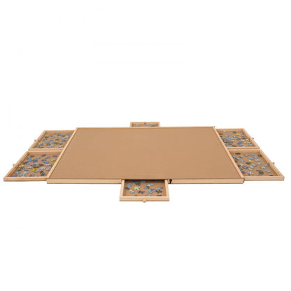 JR-1500 - 32.7"x24.6" Pine Puzzle Board with 6 Drawers & Cover
