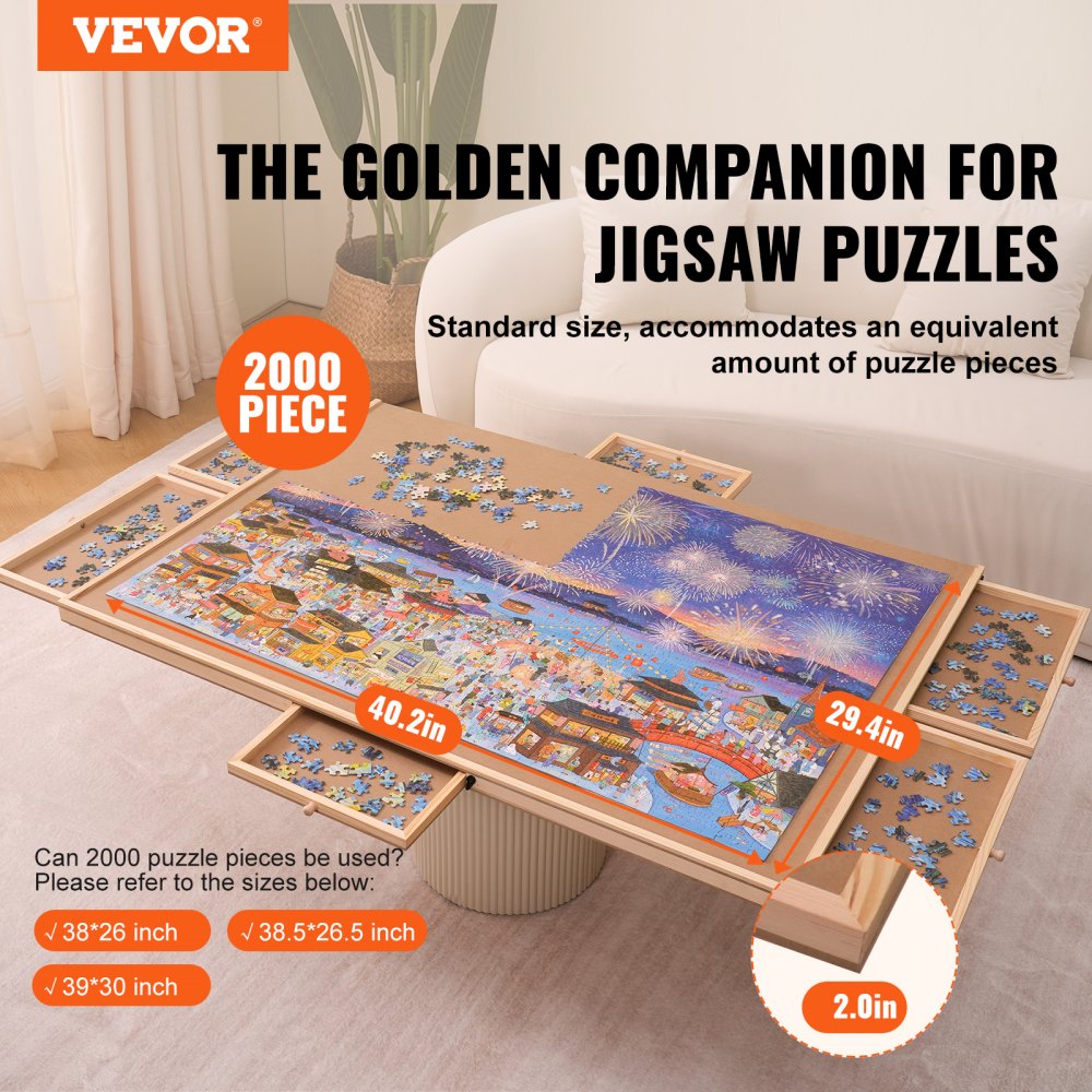 JR-2000 - Sturdy 40.2" x 29.4" VEVOR Puzzle Board with 6 Drawers