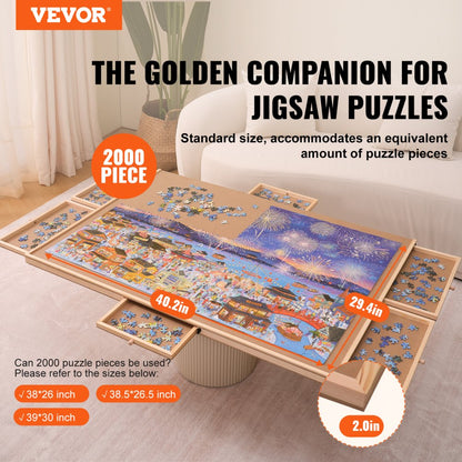JR-2000 - Sturdy 40.2" x 29.4" VEVOR Puzzle Board with 6 Drawers