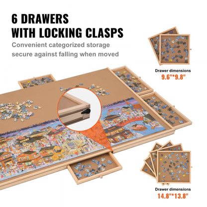 JR-2000 - Sturdy 40.2" x 29.4" VEVOR Puzzle Board with 6 Drawers