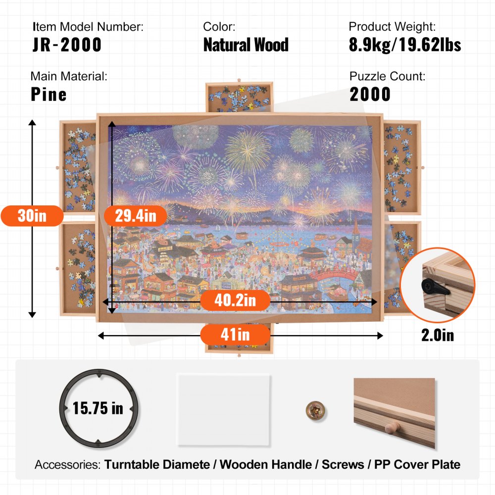 JR-2000 - Sturdy 40.2" x 29.4" VEVOR Puzzle Board with 6 Drawers