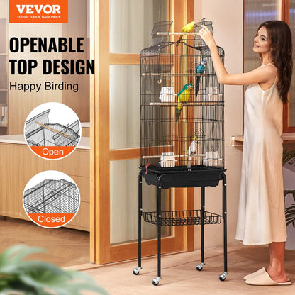3016-2+JIA - 62" Rolling Metal Bird Cage for Parakeets & Small Birds