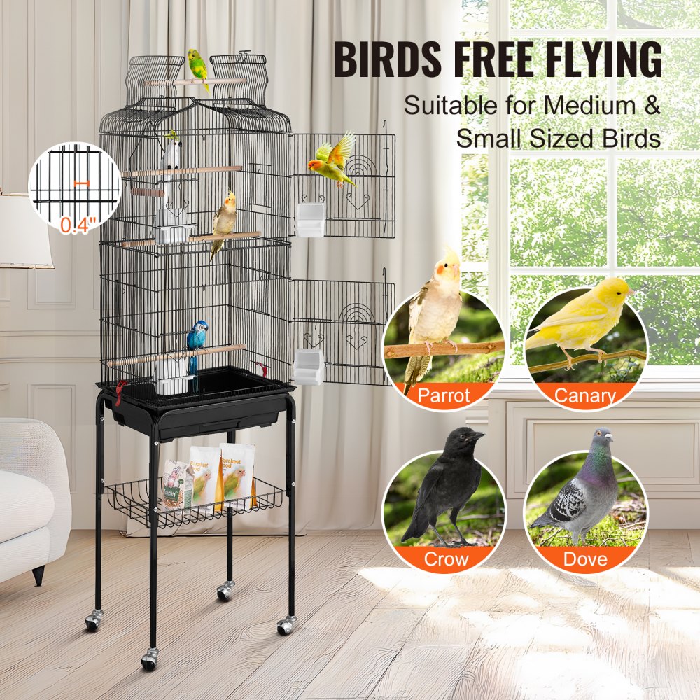 3016-2+JIA - 62" Rolling Metal Bird Cage for Parakeets & Small Birds