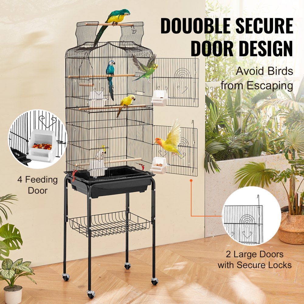 3016-2+JIA - 62" Rolling Metal Bird Cage for Parakeets & Small Birds