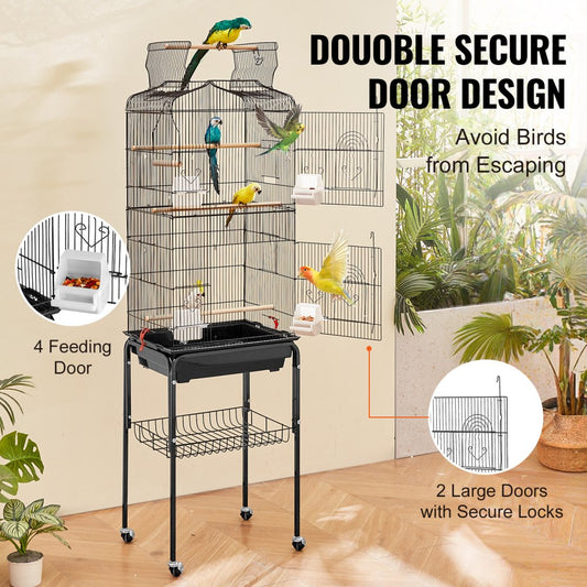 3016-2+JIA - 62" Rolling Metal Bird Cage for Parakeets & Small Birds