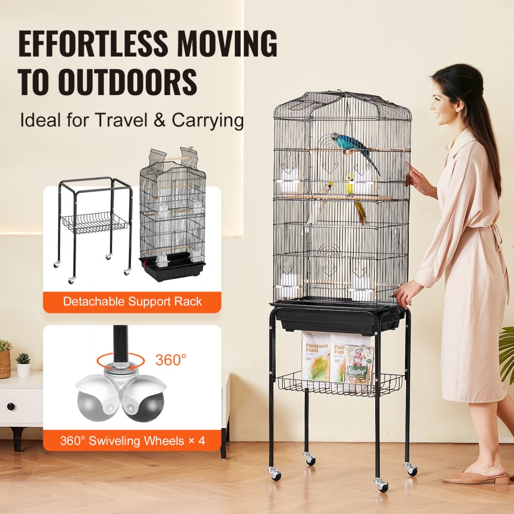 3016-2+JIA - 62" Rolling Metal Bird Cage for Parakeets & Small Birds
