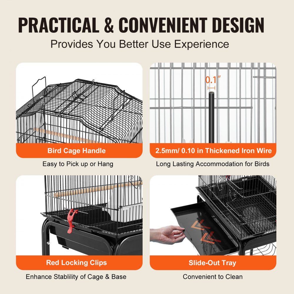 3016-2+JIA - 62" Rolling Metal Bird Cage for Parakeets & Small Birds