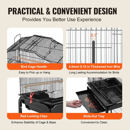 3016-2+JIA - 62" Rolling Metal Bird Cage for Parakeets & Small Birds