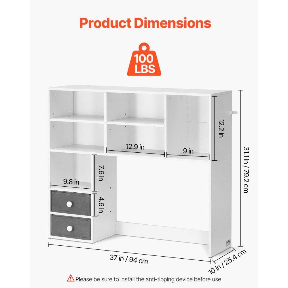 KLBS-11 - 37" Desktop Bookshelf for Organized Workspaces, Supports 27" Monitor