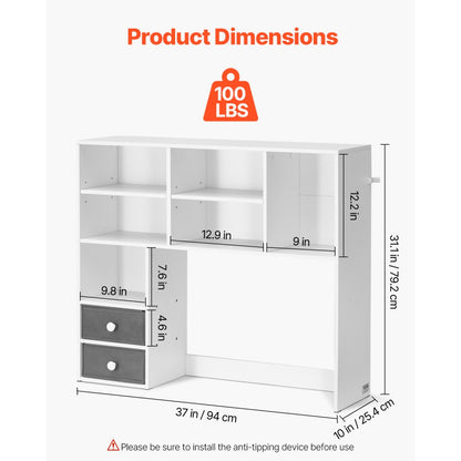 KLBS-11 - 37" Desktop Bookshelf for Organized Workspaces, Supports 27" Monitor