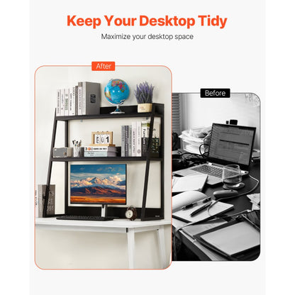 KLBS-07 - 37.4" Black 2-Tier Desktop Bookshelf for Organized Workspaces