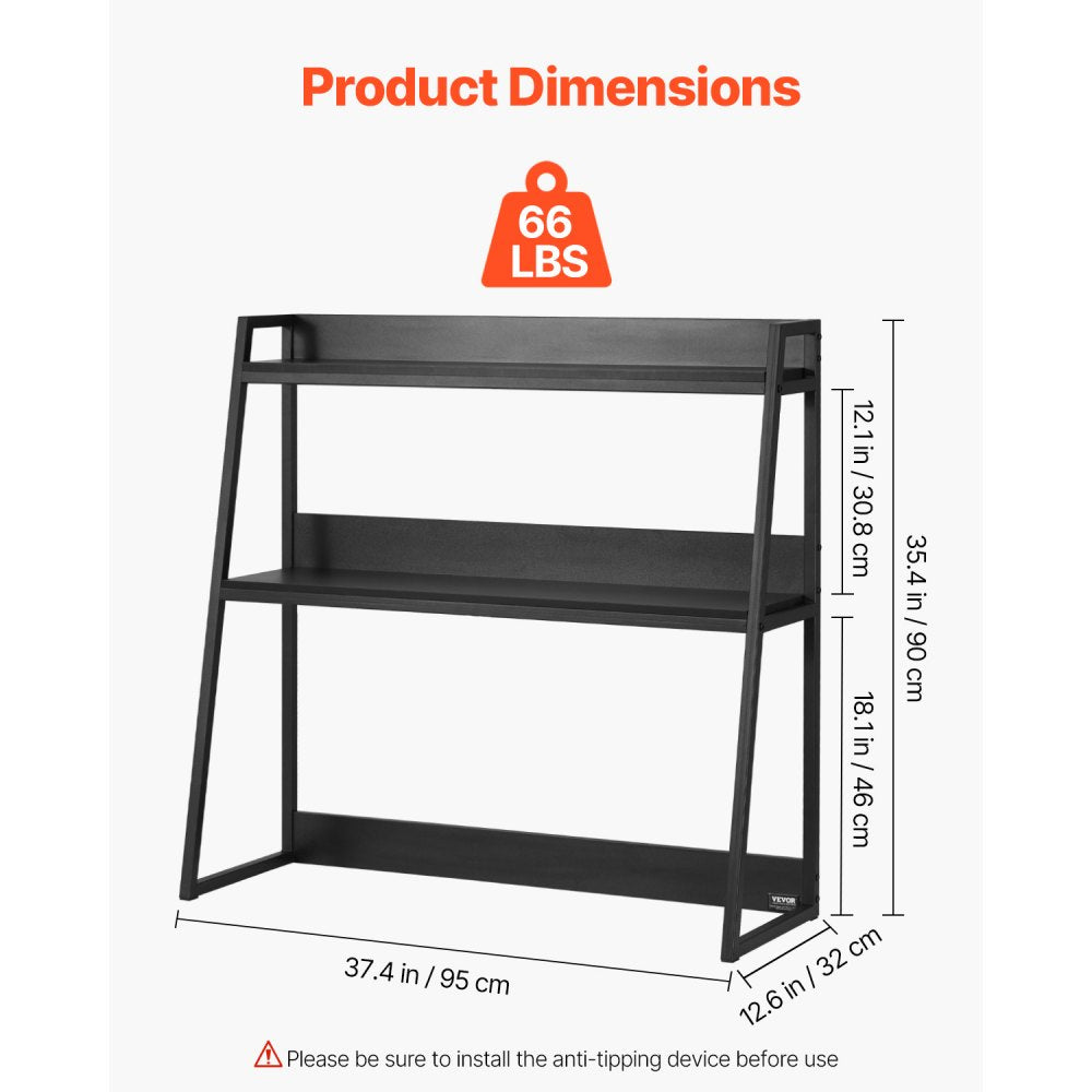KLBS-07 - 37.4" Black 2-Tier Desktop Bookshelf for Organized Workspaces