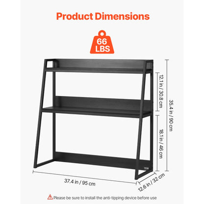 KLBS-07 - 37.4" Black 2-Tier Desktop Bookshelf for Organized Workspaces