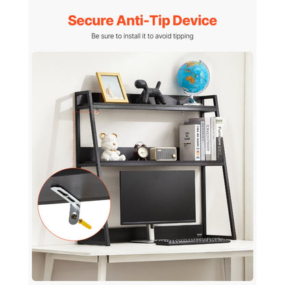 KLBS-07 - 37.4" Black 2-Tier Desktop Bookshelf for Organized Workspaces