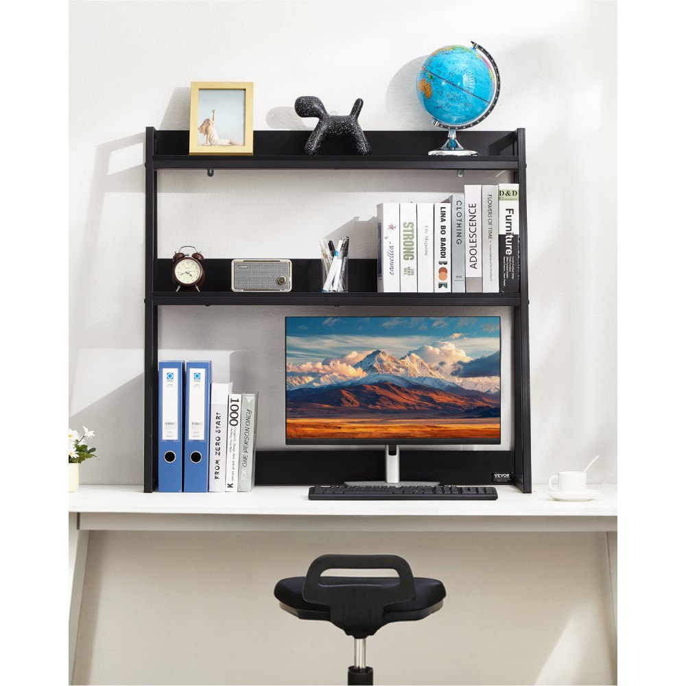 KLBS-07 - 37.4" Black 2-Tier Desktop Bookshelf for Organized Workspaces