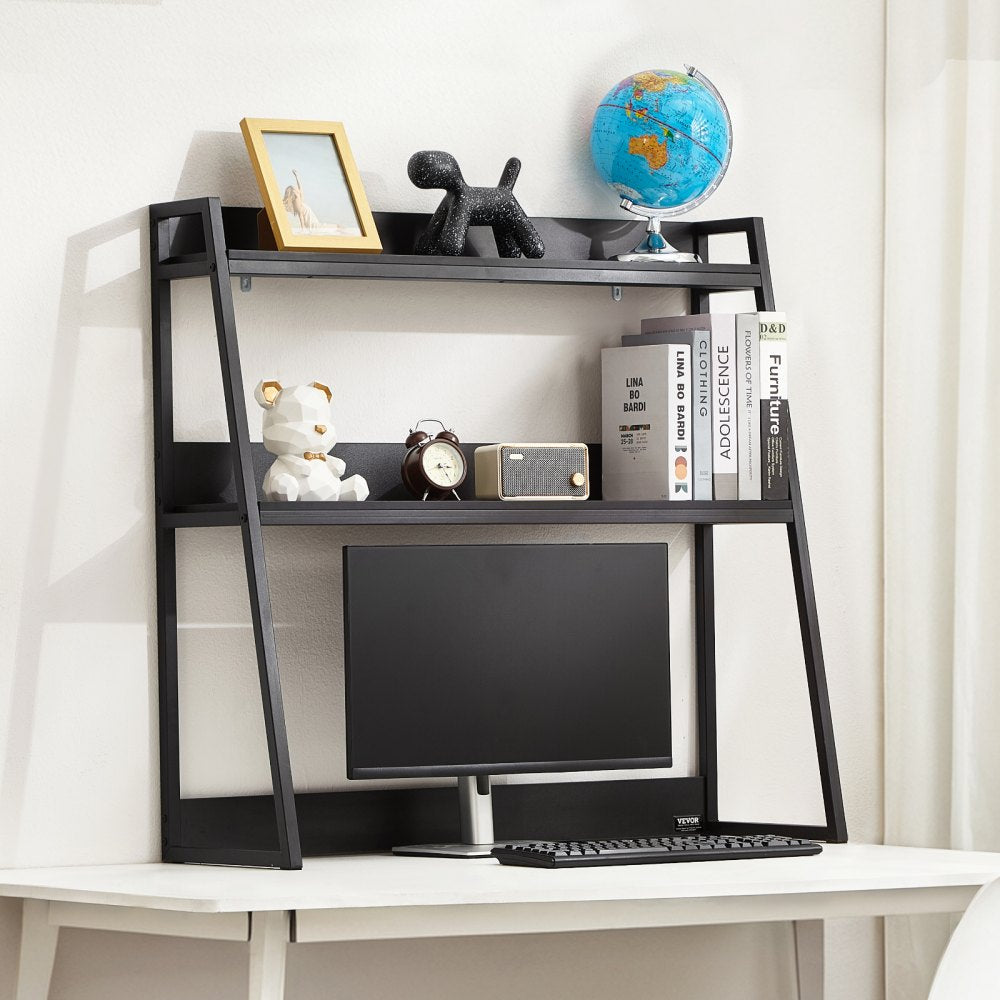 KLBS-07 - 37.4" Black 2-Tier Desktop Bookshelf for Organized Workspaces