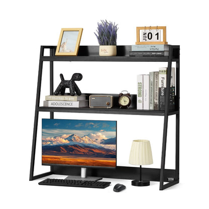 KLBS-07 - 37.4" Black 2-Tier Desktop Bookshelf for Organized Workspaces