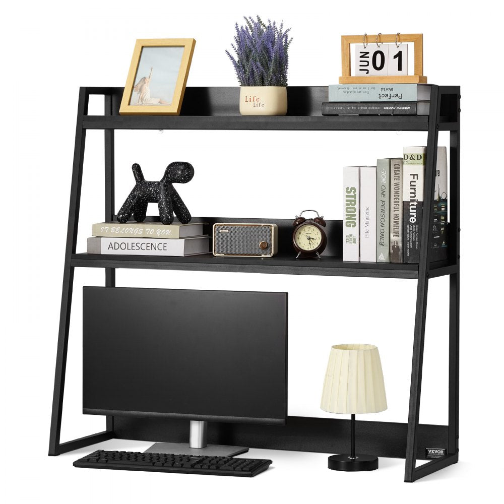 KLBS-07 - 37.4" Black 2-Tier Desktop Bookshelf for Organized Workspaces