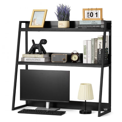 KLBS-07 - 37.4" Black 2-Tier Desktop Bookshelf for Organized Workspaces
