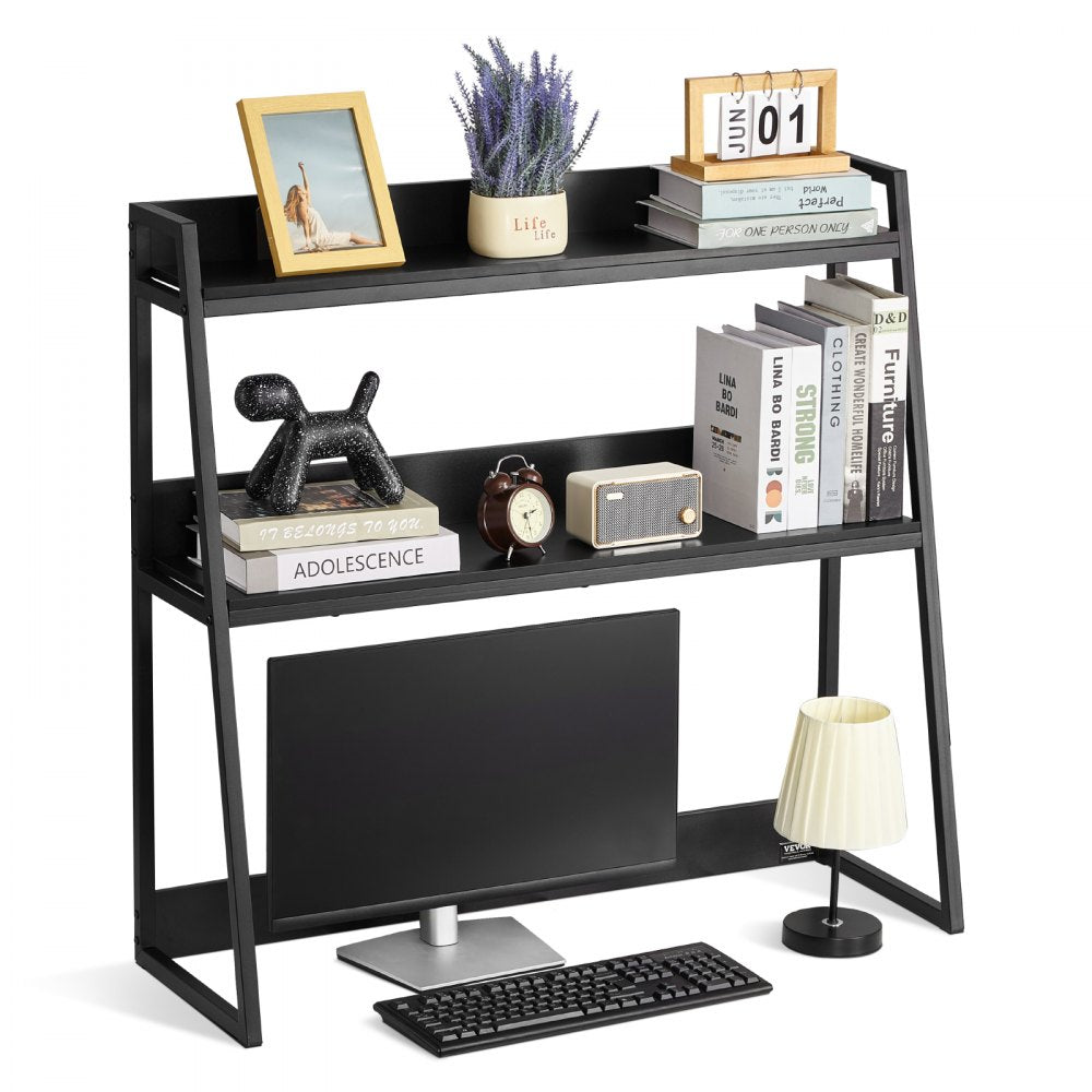 KLBS-07 - 37.4" Black 2-Tier Desktop Bookshelf for Organized Workspaces