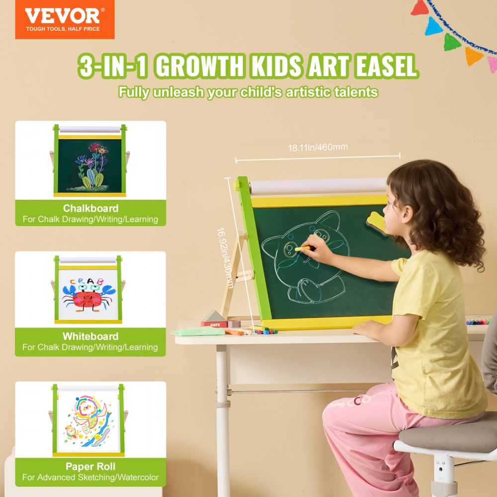 AC7813A - Double-Sided Kids Art Easel with Chalkboard & Whiteboard