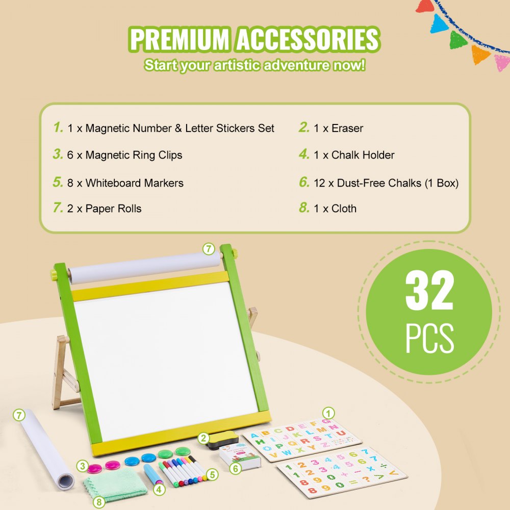 AC7813A - Double-Sided Kids Art Easel with Chalkboard & Whiteboard